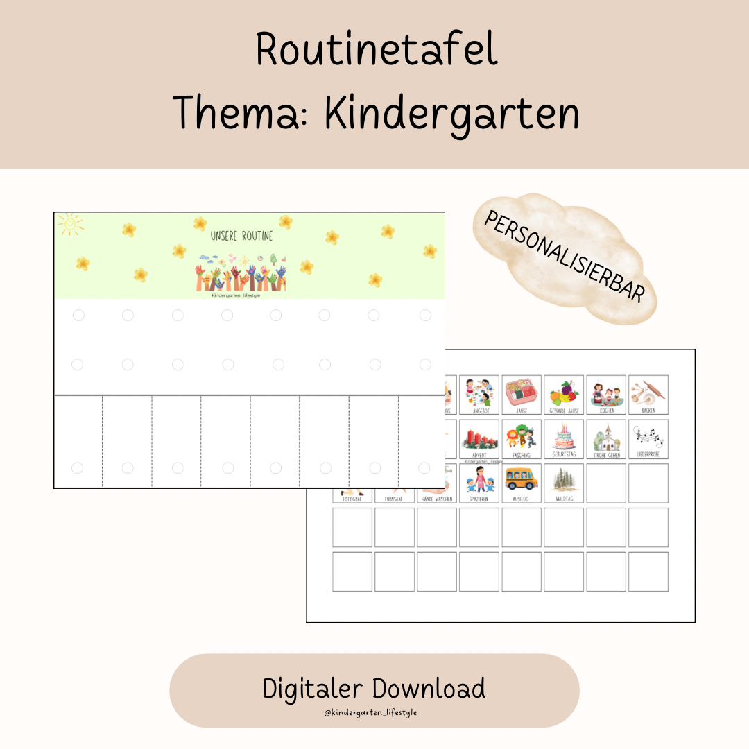 Routinetafel Thema: Kindergarten (personalisierbar)