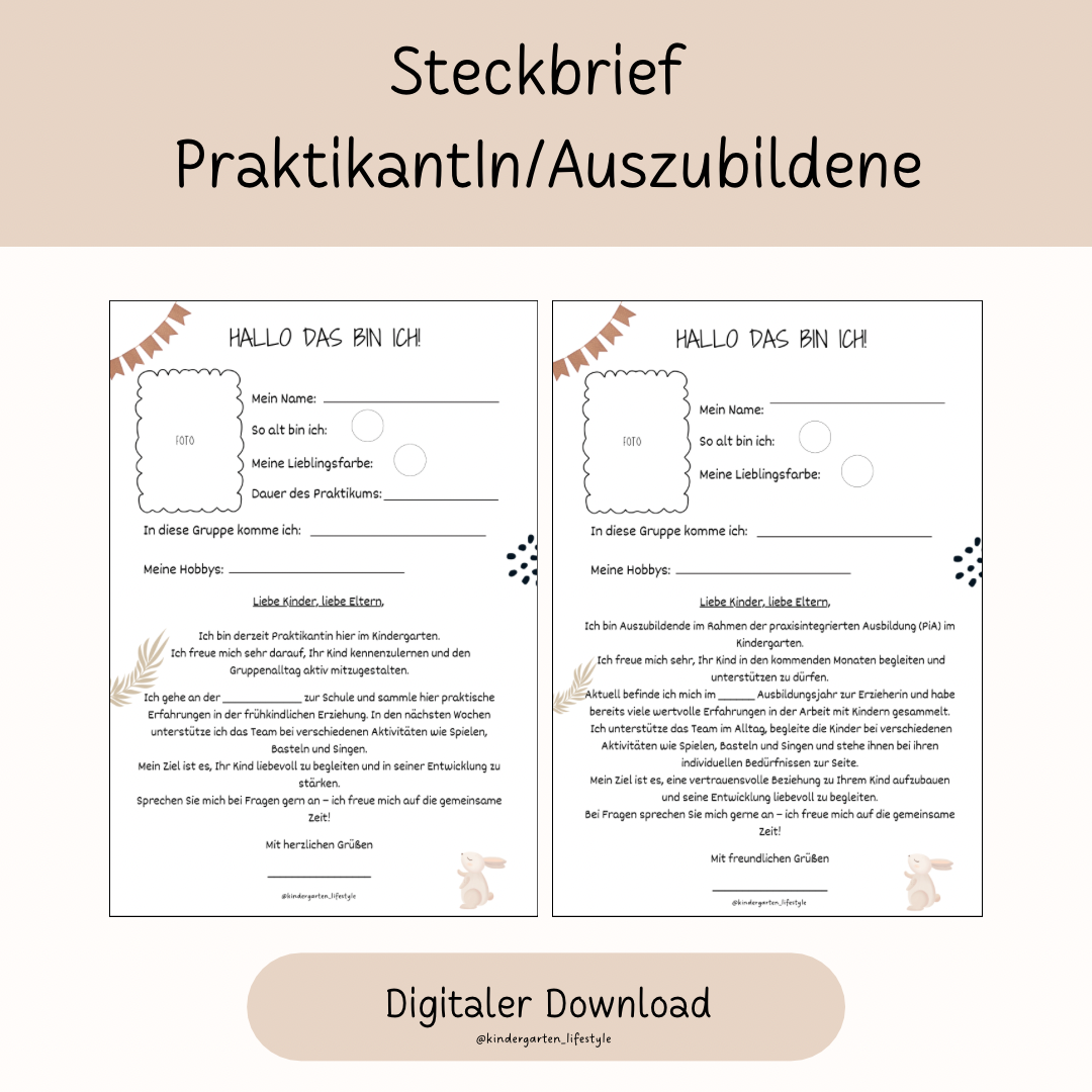 Steckbrief für Praktikanten & Auszubildende