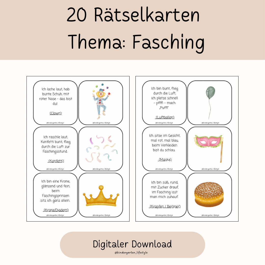 20 Rätselkarten Thema: Fasching