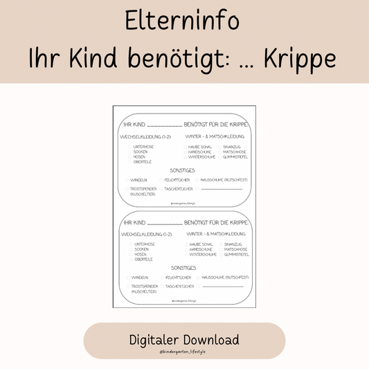 Elterninfo Ihr Kind benötigt: … Krippe