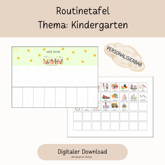 Routinetafel Thema: Kindergarten (personalisierbar)