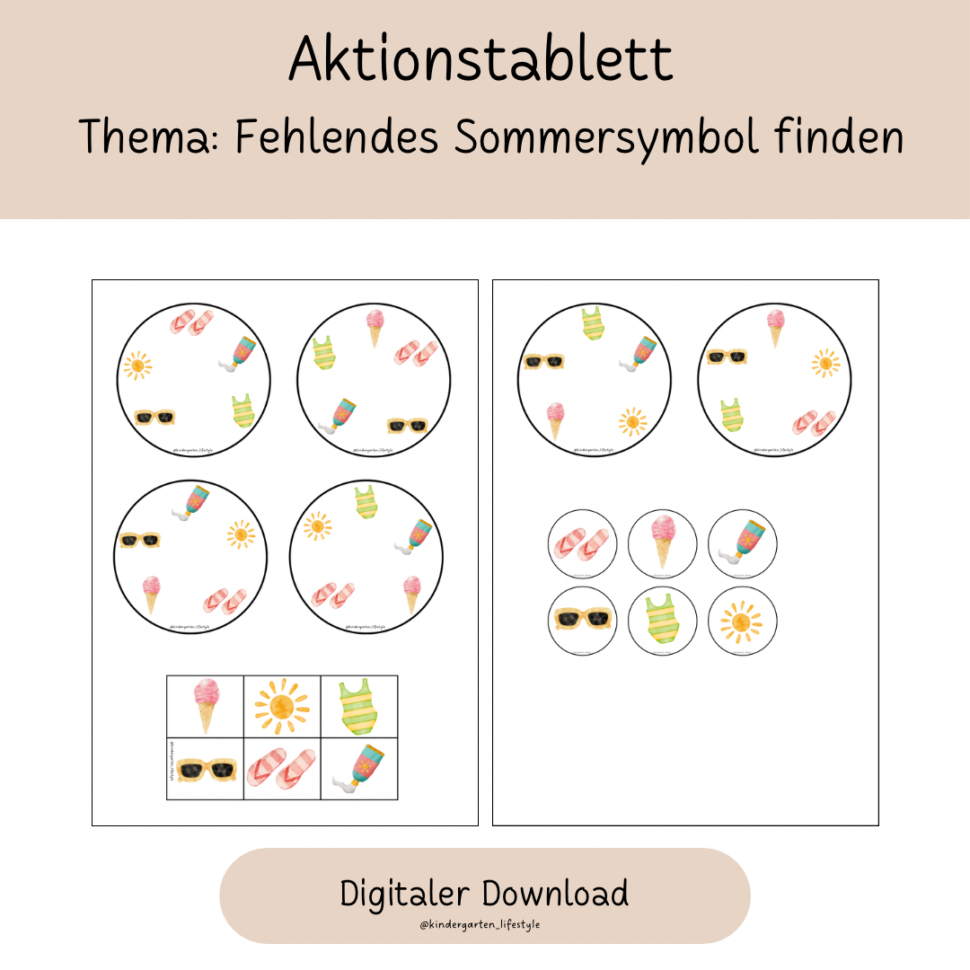 Aktiontablett Thema: Fehlendes Sommersymbol finden