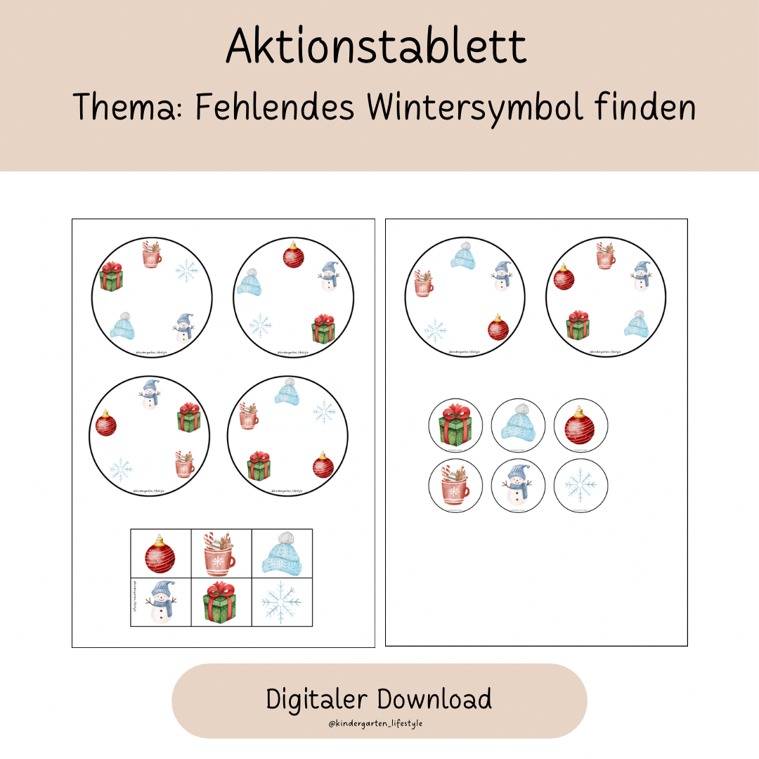Aktiontablett Thema: Fehlendes Wintersymbole finden