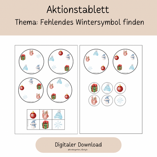 Aktiontablett Thema: Fehlendes Wintersymbole finden