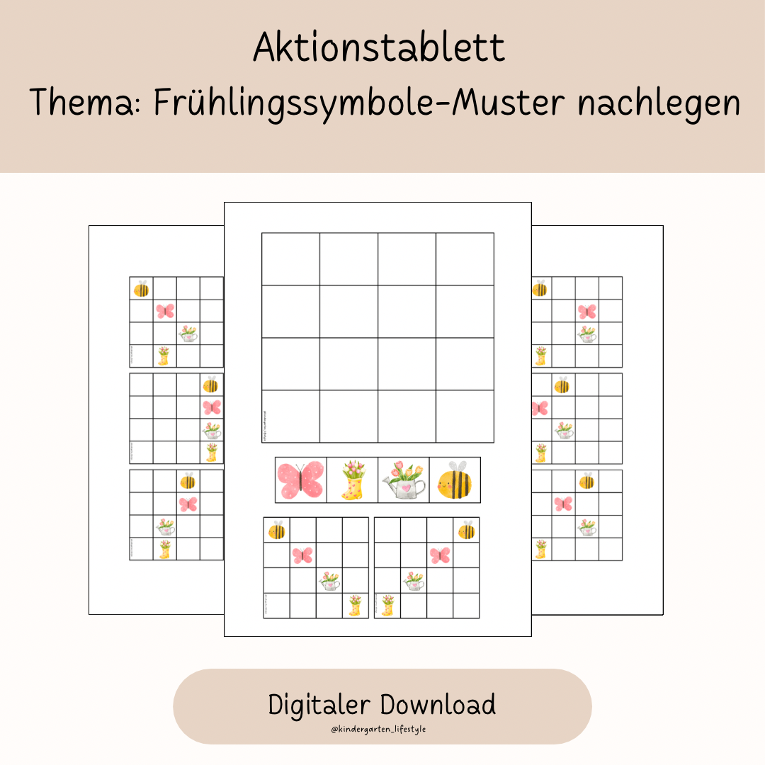 Aktionstablett 
Thema: Frühlingssymbole-Muster nachlegen
