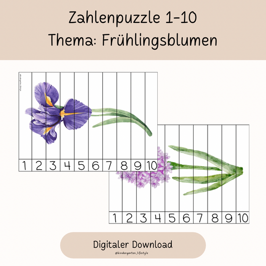 Zahlenpuzzle 1-10 Thema: Frühlingsblumen