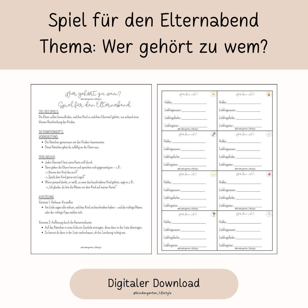 Spiel für den Elternabend Thema: Wer gehört zu wem?