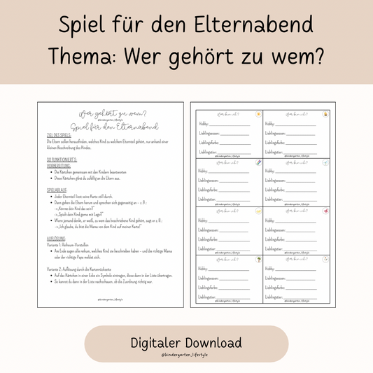 Spiel für den Elternabend Thema: Wer gehört zu wem?