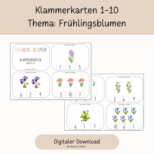 Klammerkarten 1-10 Thema: Frühlingsblumen