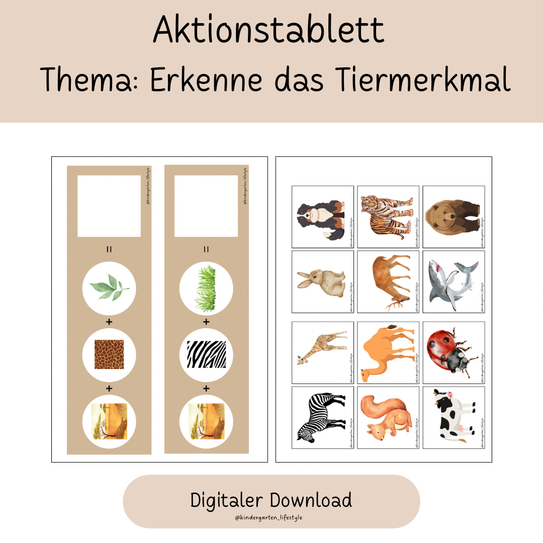 Aktionstablett Thema: Erkenne das Tiermerkmal