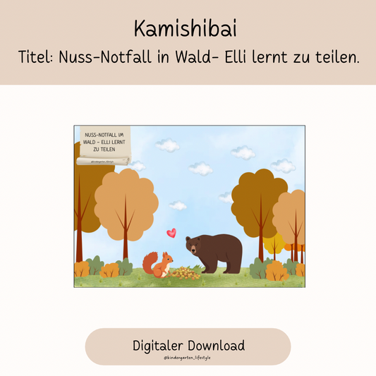 Kamishibai Titel: Nuss-Notfall im Wald- Elli lernt zu teilen!