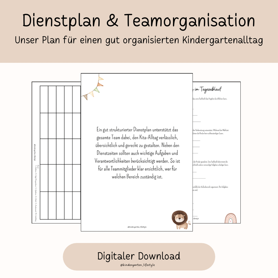Dienstplan & Teamorganisation Unser Plan für einen guten organisierten Kindergartenalltag