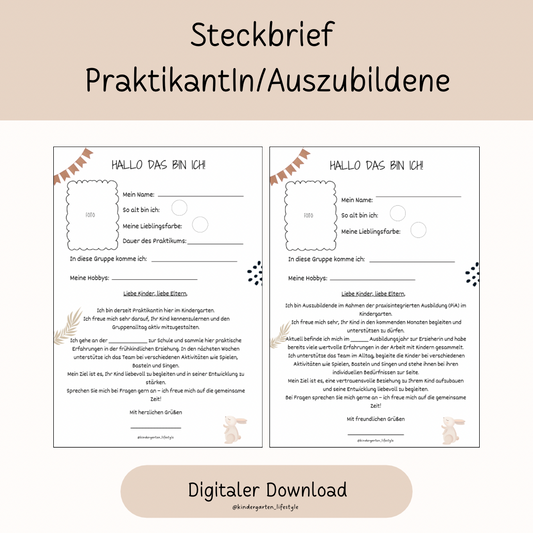 Steckbrief für Praktikanten & Auszubildende