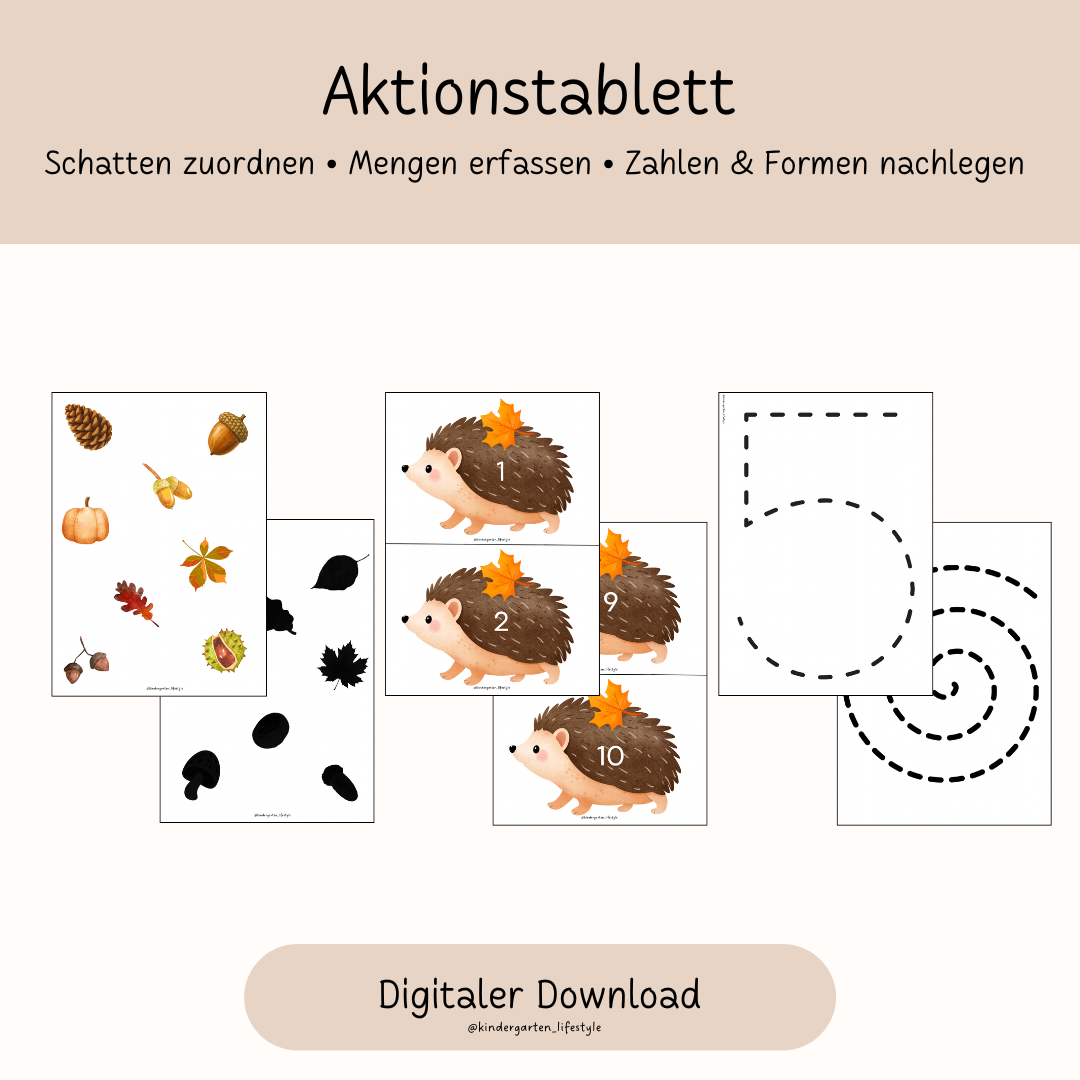 Aktionstablett  Schatten zuordnen • Mengen erfassen • Zahlen & Formen nachlegen