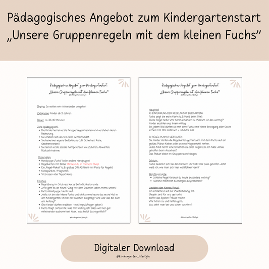 Pädagogisches Angebot zum Kindergartenstart "Unsere Gruppenregeln mit den kleinen Fuchs"