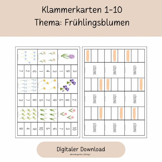 Klammerkarten 1-10 Thema: Frühlingsblumen