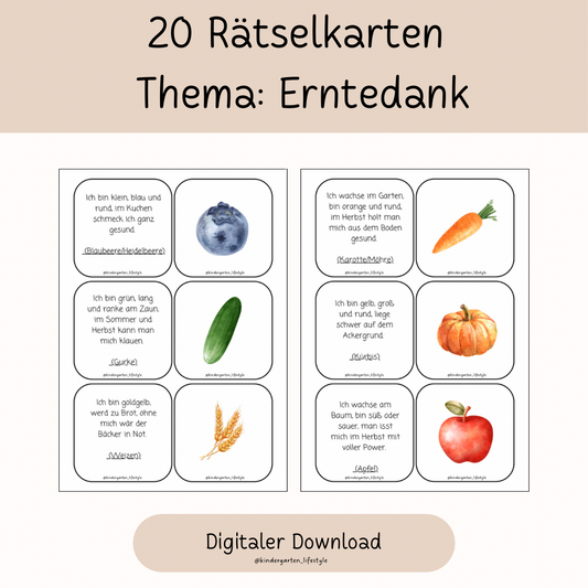 20 Rätselkarten Thema: Erntedank