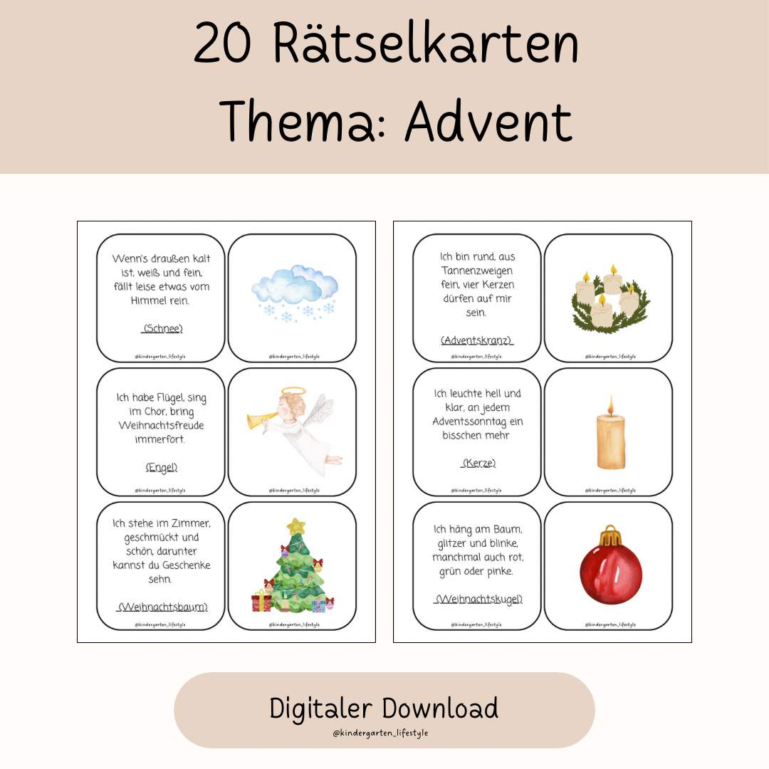 20 Rätselkarten Thema: Advent