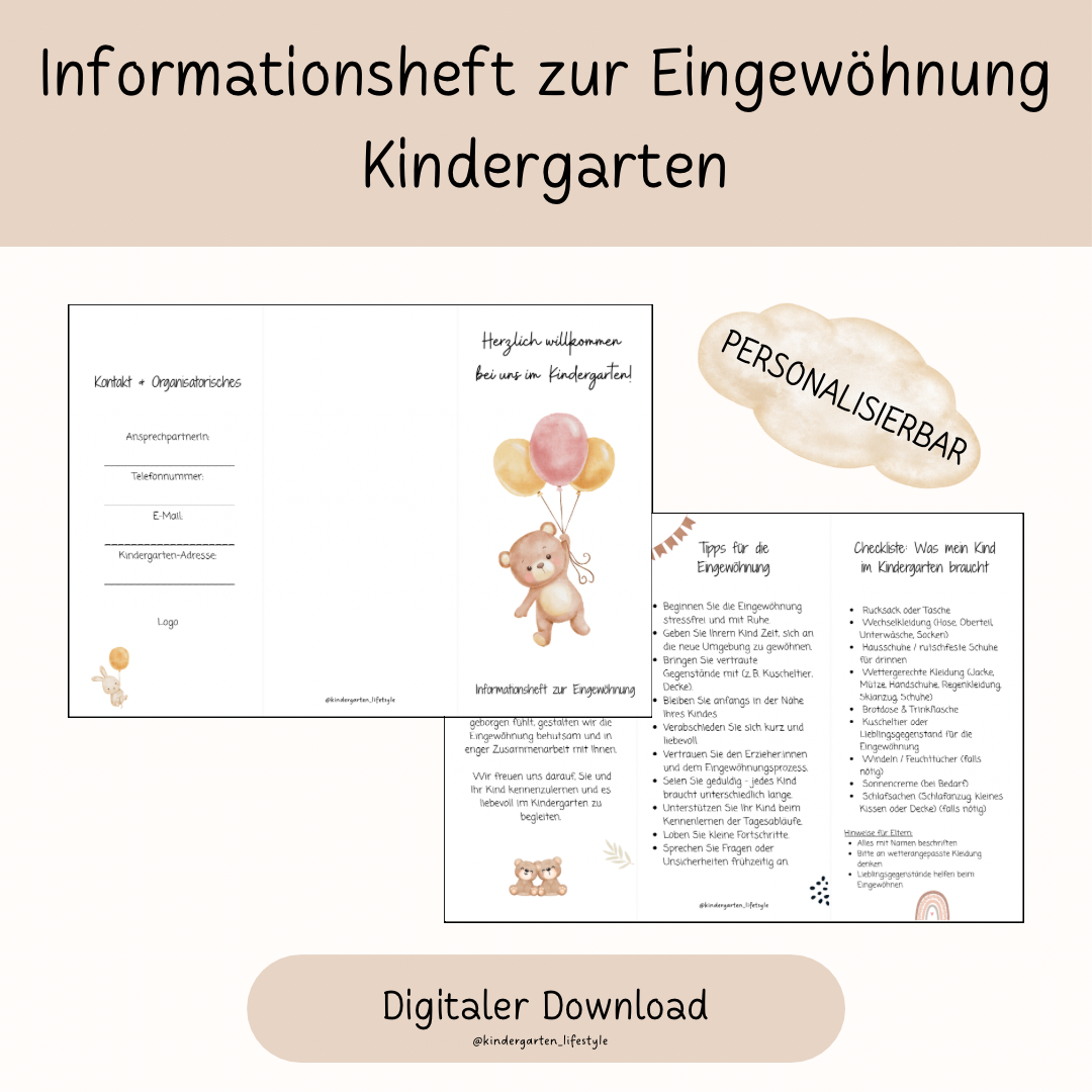 Informationsheft zur Eingewöhnung Kindergarten (personalisierbar)