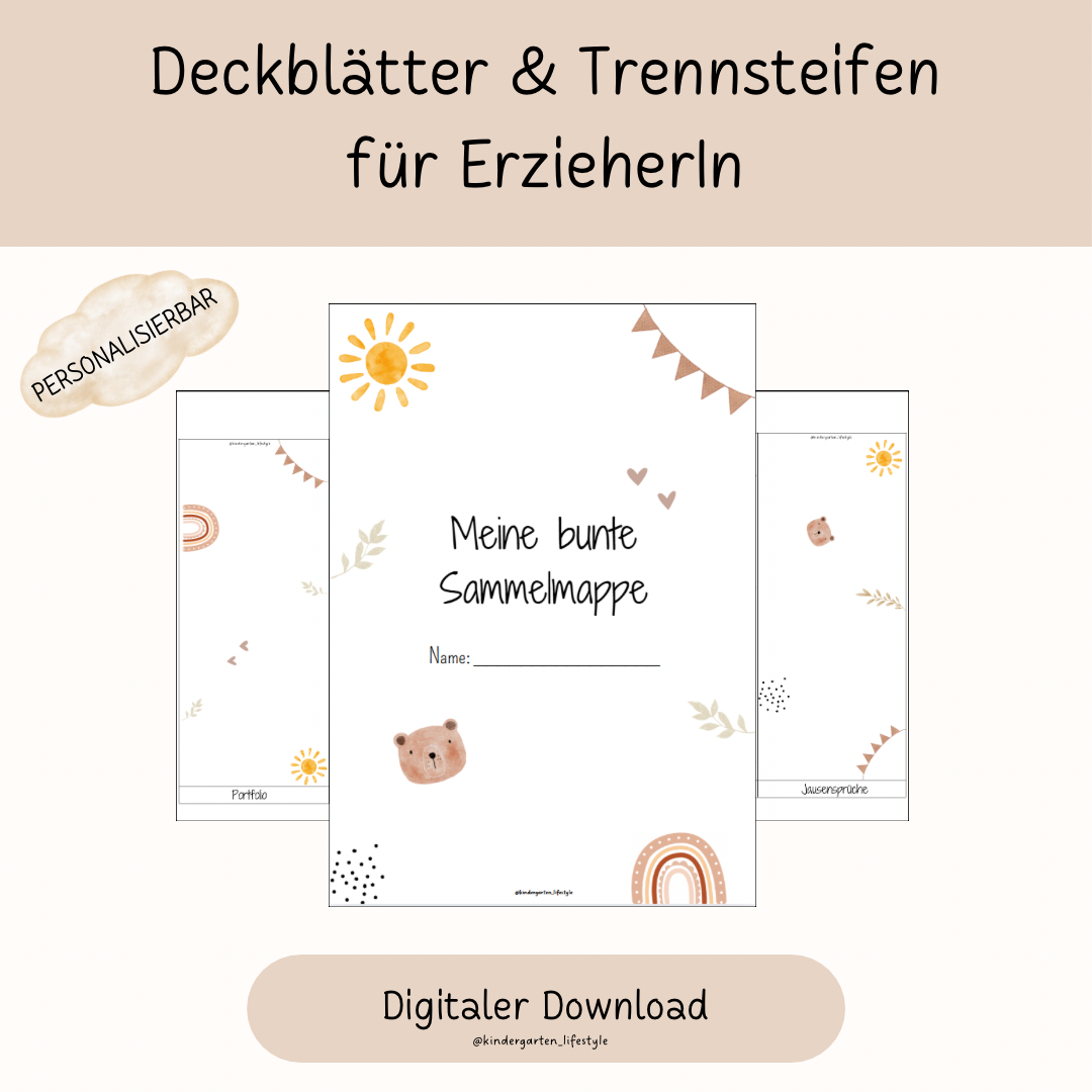Deckblatt & Trennstreifen Für ErzieherIn (personalisierbar)
