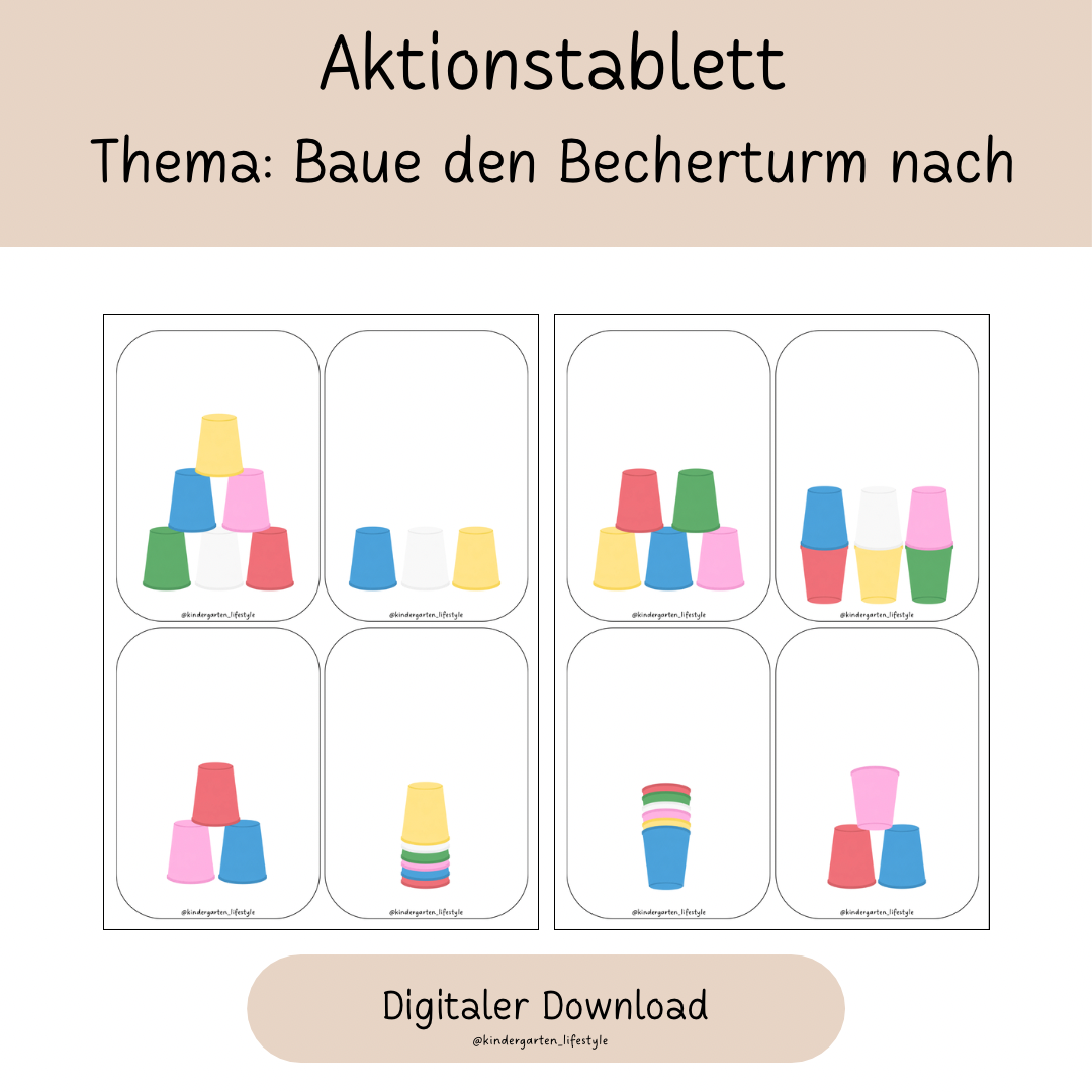 Aktionstablett Thema: Baue den Becherturm nach