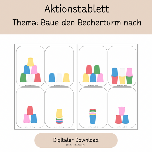 Aktionstablett Thema: Baue den Becherturm nach