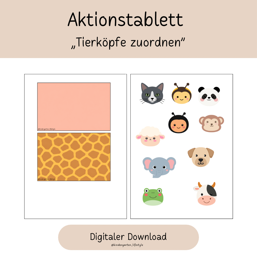 Aktionstablett  „Tierköpfe zuordnen”