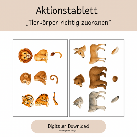 Aktionstablett  „Tierkörper richtig zuordnen“