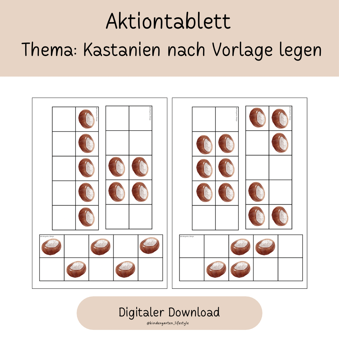 Aktionstablett Thema: Kastanien nach Vorlage legen